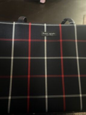 kate spade Black Plaid Tote with Red and White Windowpane Stripes